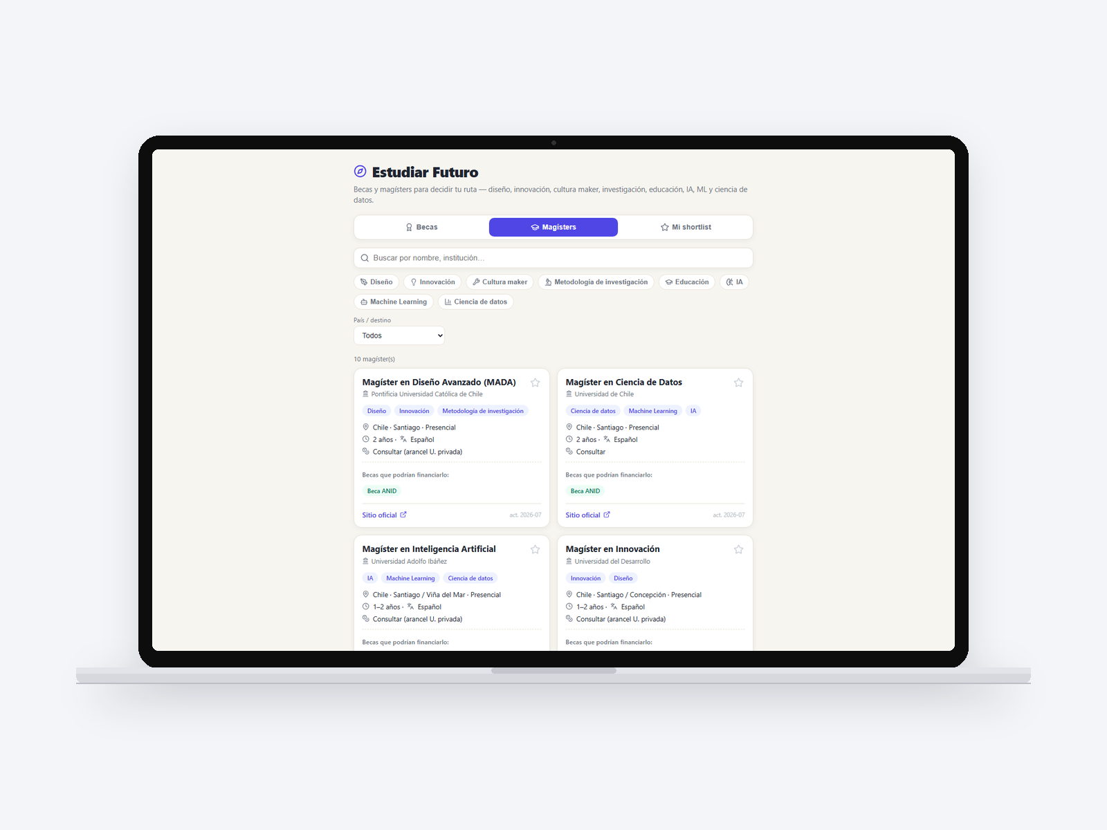 The master's programs tab.