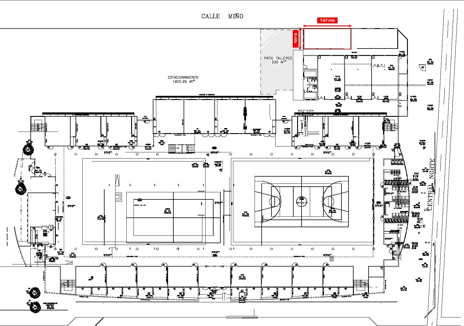 El plano del primer piso del liceo, con la sala marcada.