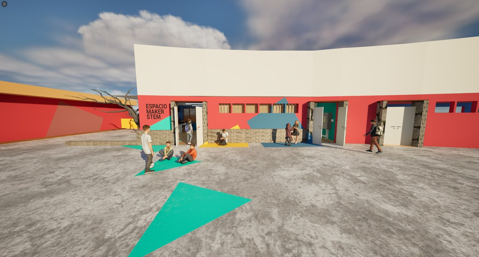 The exterior and the courtyard, in the model.