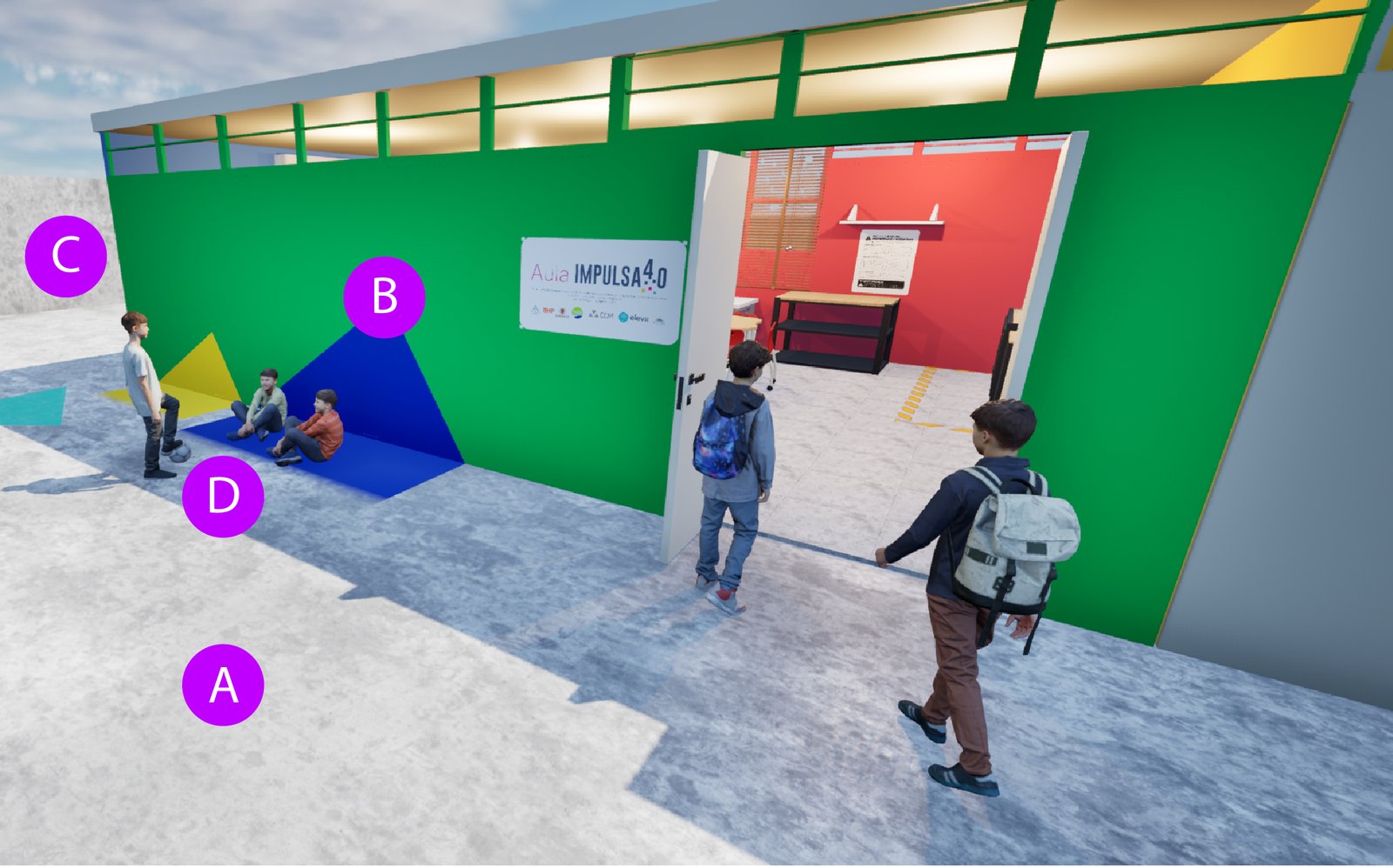 El acceso al aula, en el modelo.